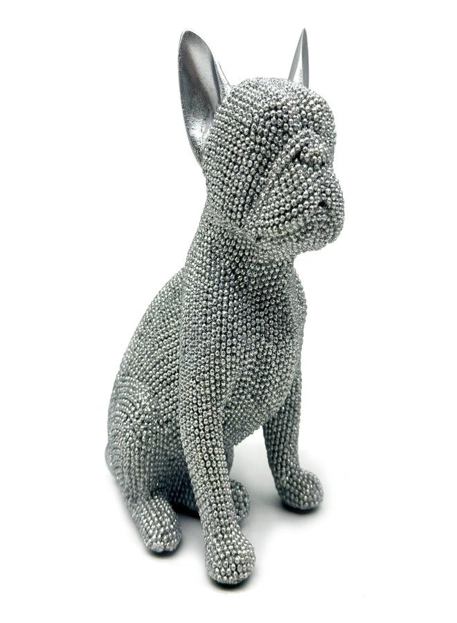 FUNSXBUG 6.5 Inch Resin French Bulldog Statue Dog Figurines Sculpture Collectibles Home Office Desktop Decor Outdoor Garden Display Decoration (Silver) - Image 1